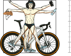 Illustration of Vitruvian Man holding cycling gear demostrating science behind CicloZone, an indoor cycling app